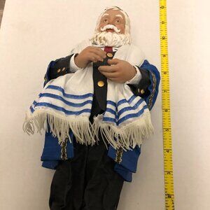 Rabbi VG figurine 10" tall Hanukkah tallis stiffened fabric blue + white